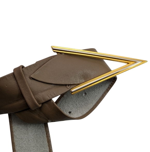 Vintage Tan Taupe Leather Belt Retro Mixed Metal Buckle Size S - Picture 3 of 6